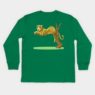 Cheetah on a Tree Branch Kids Long Sleeve T-Shirt